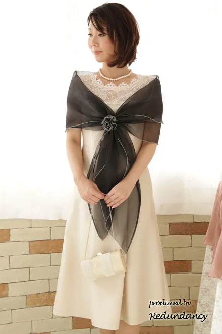 ブラックオーガンジーのストール(コサージュ付)