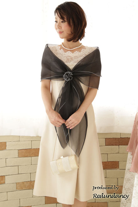 ブラックオーガンジーのストール(コサージュ付)