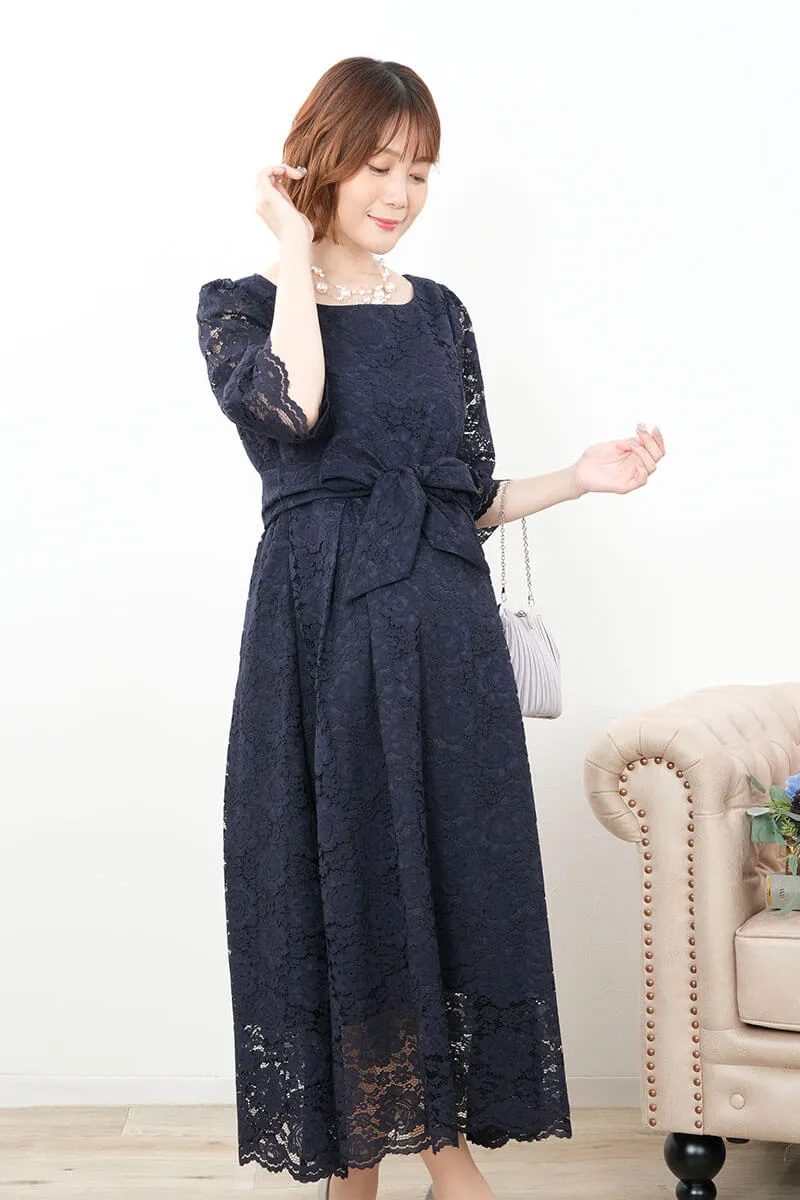 ネイビーの授乳口付きマタニティドレス