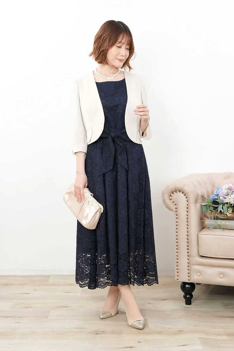 ネイビーの授乳口付きマタニティドレス