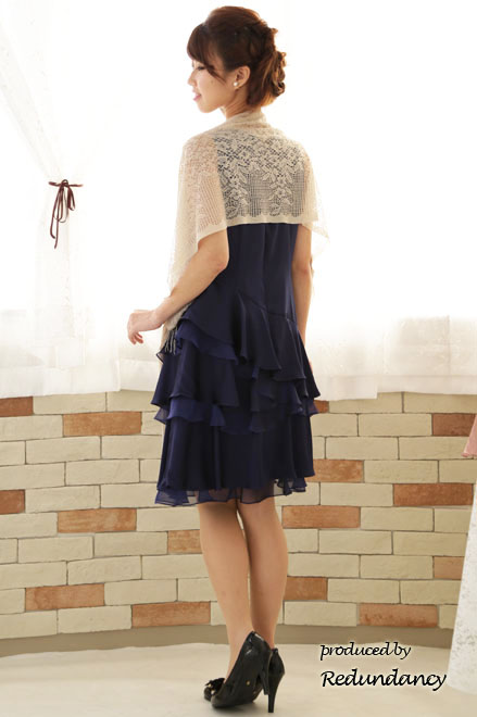 ネイビーのティアードフリルビジュードレス