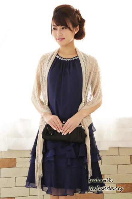 ネイビーのティアードフリルビジュードレス