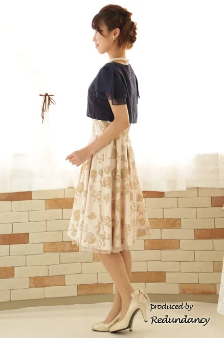 ベージュのベロア薔薇模様クラシカルドレス