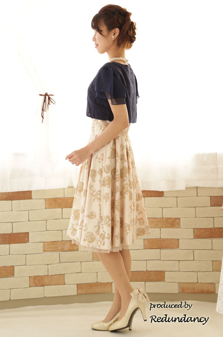 ベージュのベロア薔薇模様クラシカルドレス