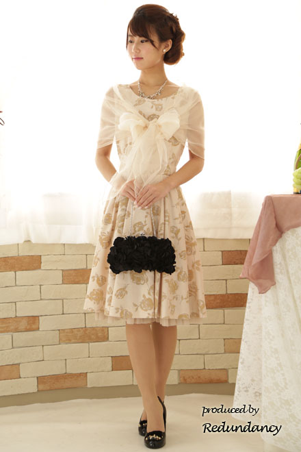 ベージュのベロア薔薇模様クラシカルドレス