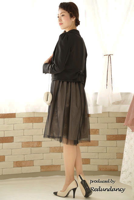 ブラウン×ベージュのハイウエスト切替レースドレス