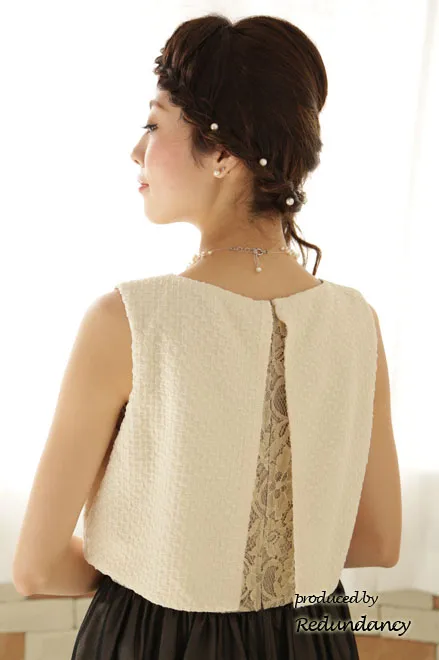 ブラウン×ベージュのハイウエスト切替レースドレス