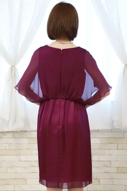 レッドのシフォンスリーブタイトドレス