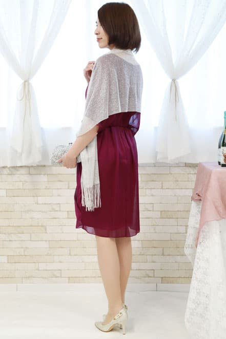 レッドのシフォンスリーブタイトドレス