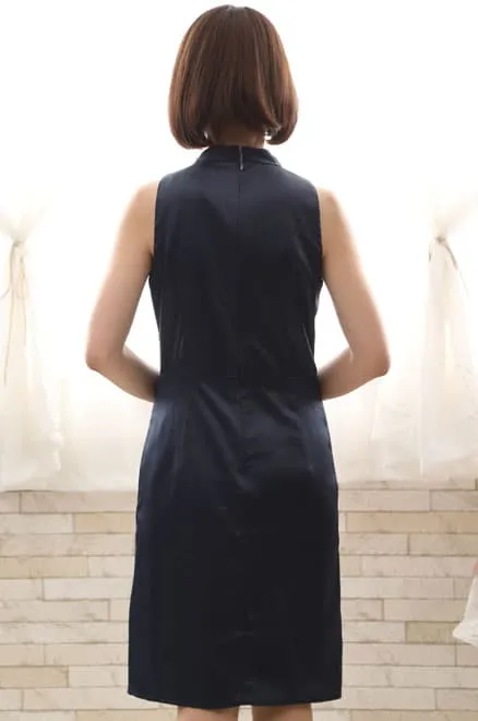 ネイビーのアメリカンスリーブタイトドレス