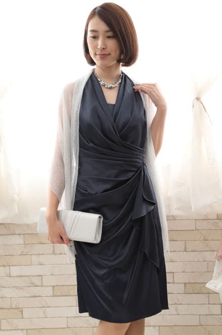 ネイビーのアメリカンスリーブタイトドレス