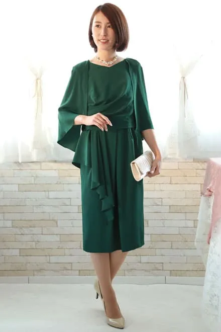 グリーンのペプラム風2wayドレス