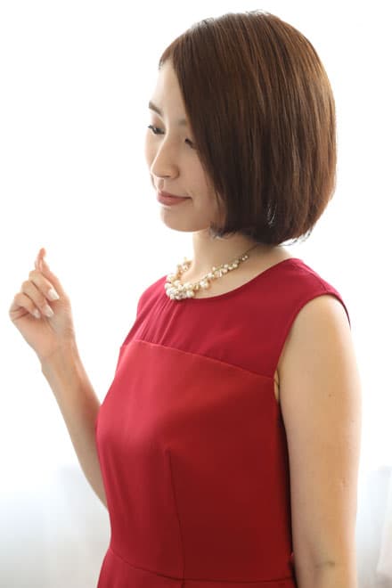 レッドのチュール切替Iラインドレス