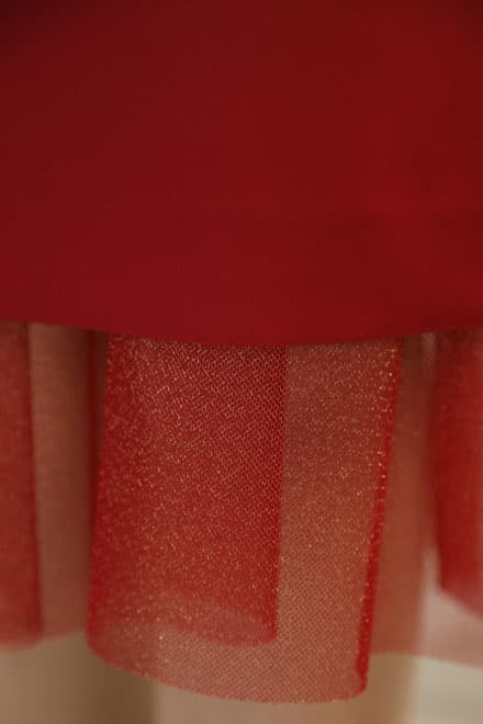 レッドのチュール切替Iラインドレス