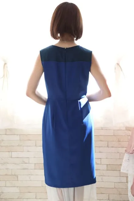 ロイヤルブルーのチュール切替Iラインドレス