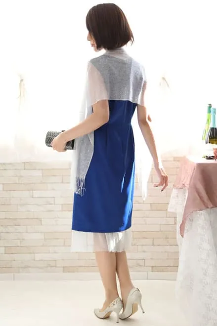 ロイヤルブルーのチュール切替Iラインドレス