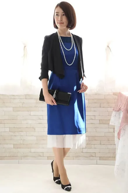 ロイヤルブルーのチュール切替Iラインドレス