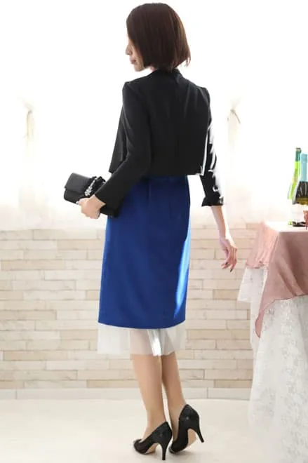 ロイヤルブルーのチュール切替Iラインドレス