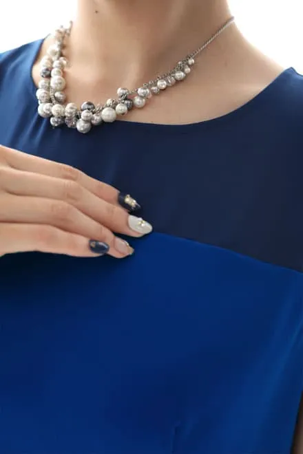 ロイヤルブルーのチュール切替Iラインドレス