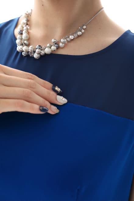 ロイヤルブルーのチュール切替Iラインドレス