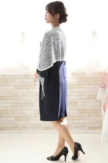 ネイビーのレーススリーブIラインドレス