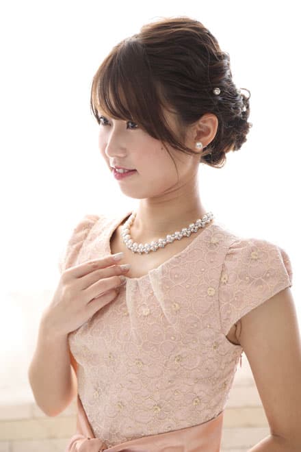 ピンクの花柄フレンチスリーブドレス