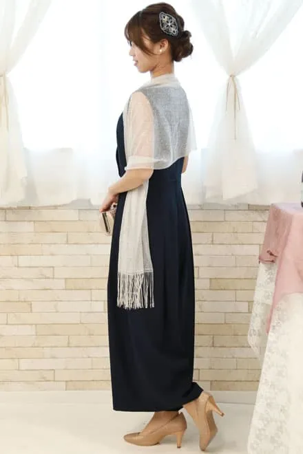 ネイビーのビスチェ風ガウチョパンツドレス