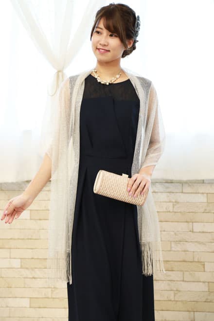 ネイビーのビスチェ風ガウチョパンツドレス