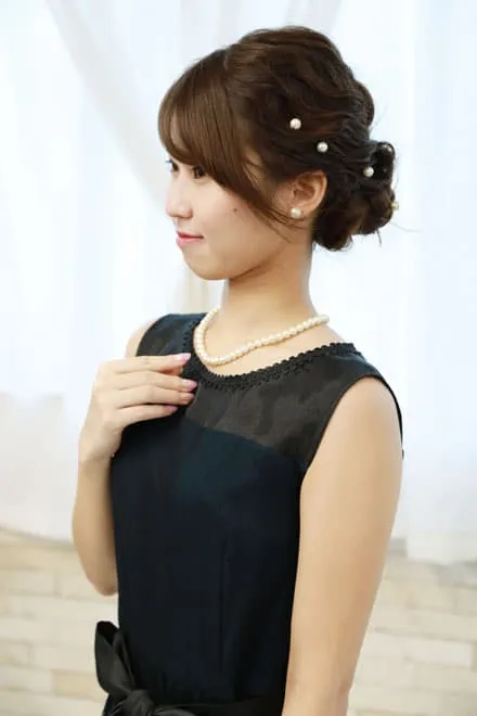 ブルーグリーン×ブラックのドット柄チュールドレス