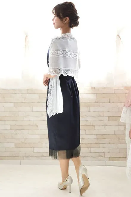 ネイビーのチュール切替Iラインドレス