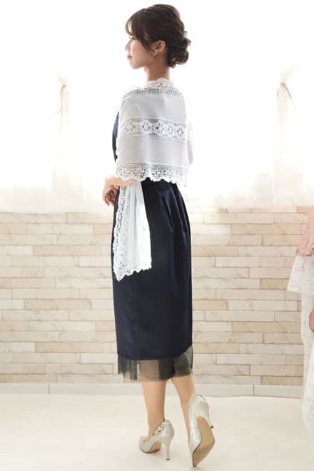 ネイビーのチュール切替Iラインドレス