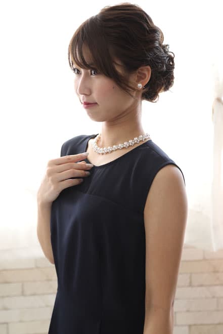 ネイビーのチュール切替Iラインドレス