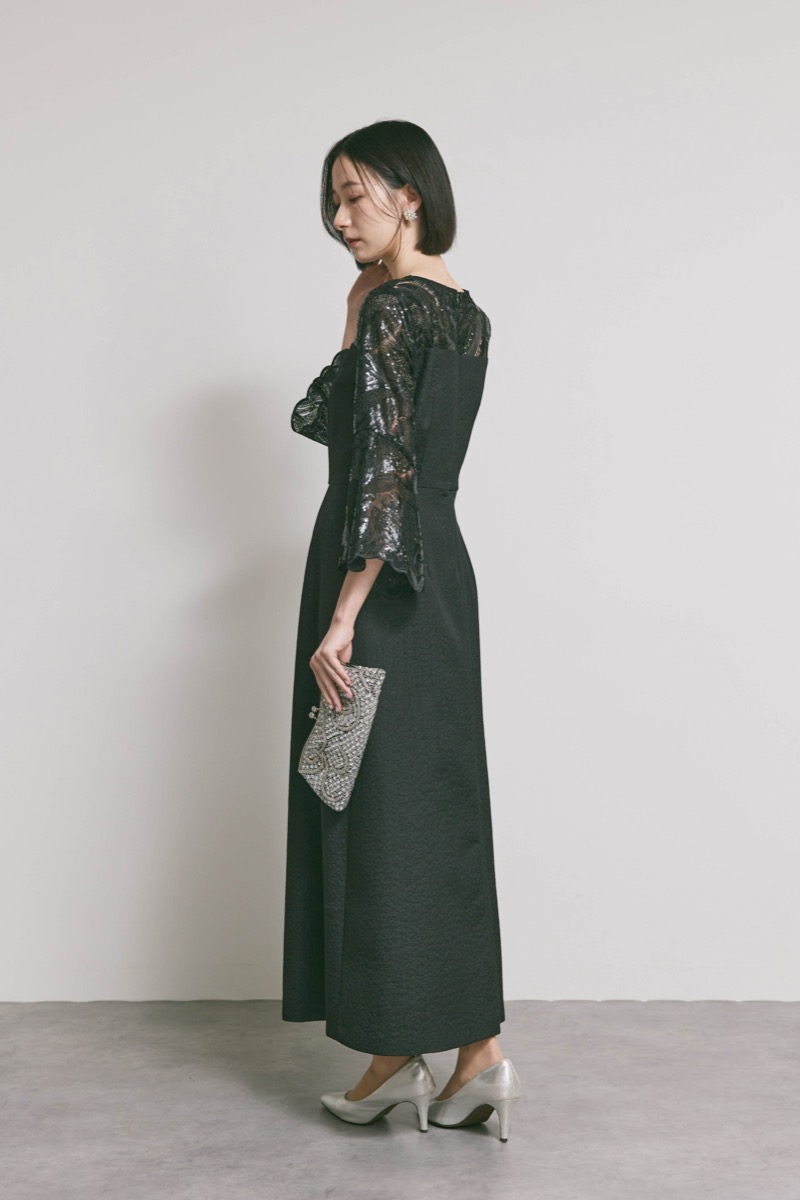 ブラックのブリエレースジャガードドレス [ 店頭販売価格 42,900円 ]