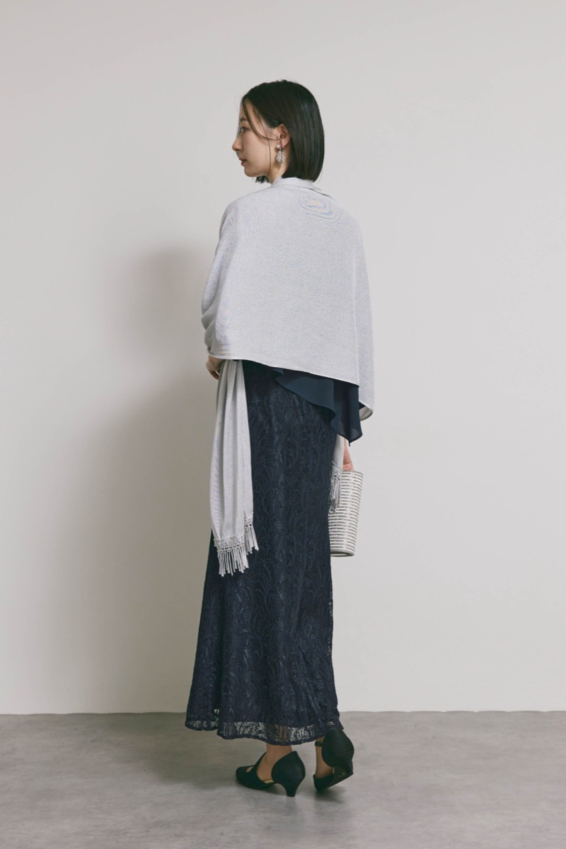 ネイビーのケープレイヤードドレス [ 店頭販売価格 47,300円 ]