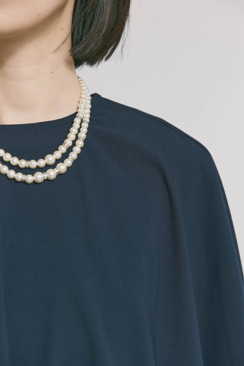 ネイビーのケープレイヤードドレス [ 店頭販売価格 47,300円 ]