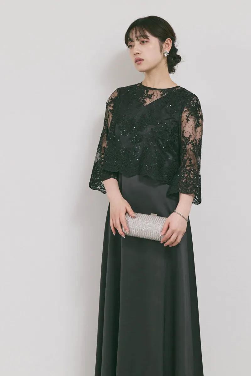 ブラックのシャイニーレースレイヤードドレス [ 店頭販売価格49,500円 ]