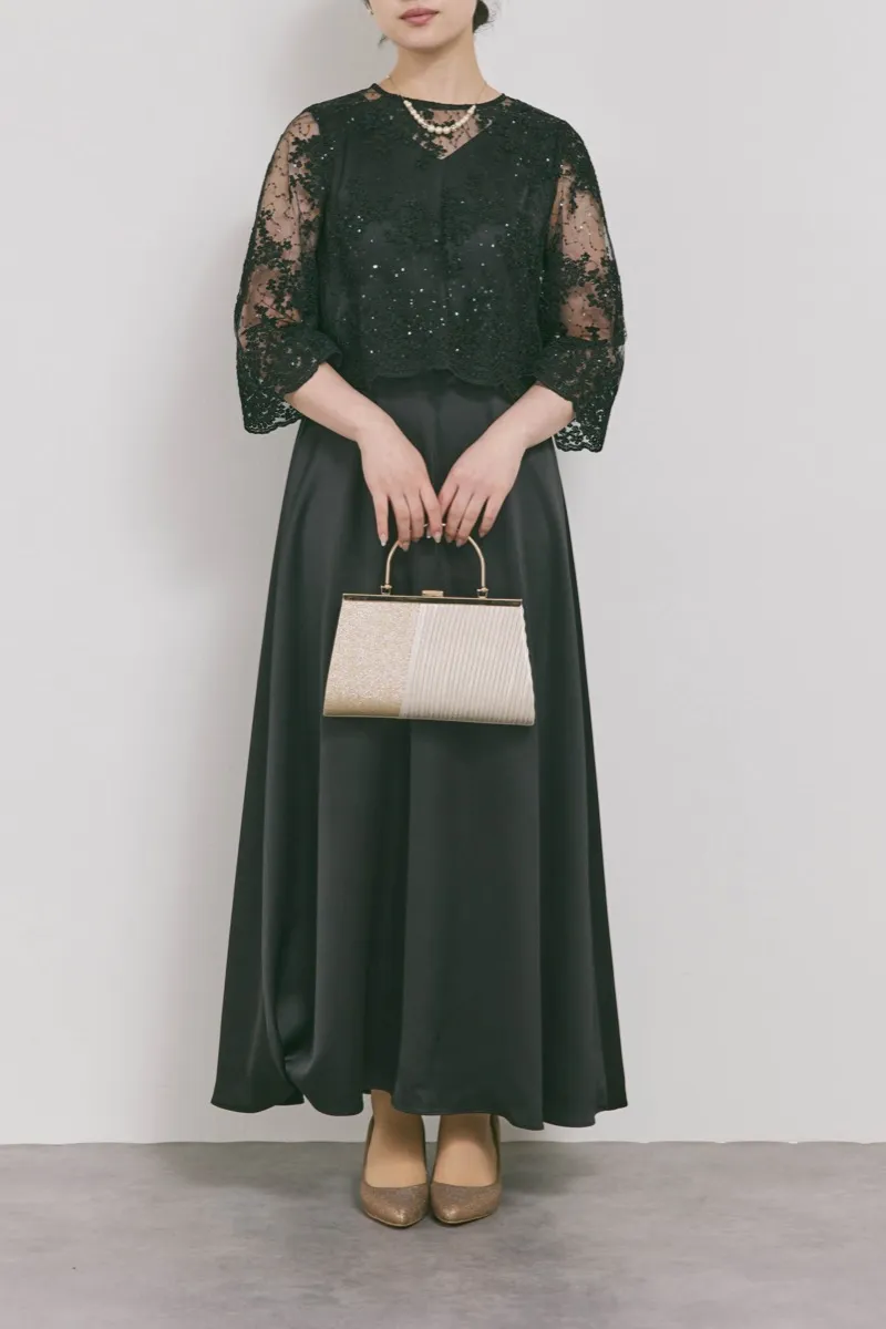 ブラックのシャイニーレースレイヤードドレス [ 店頭販売価格49,500円 ]