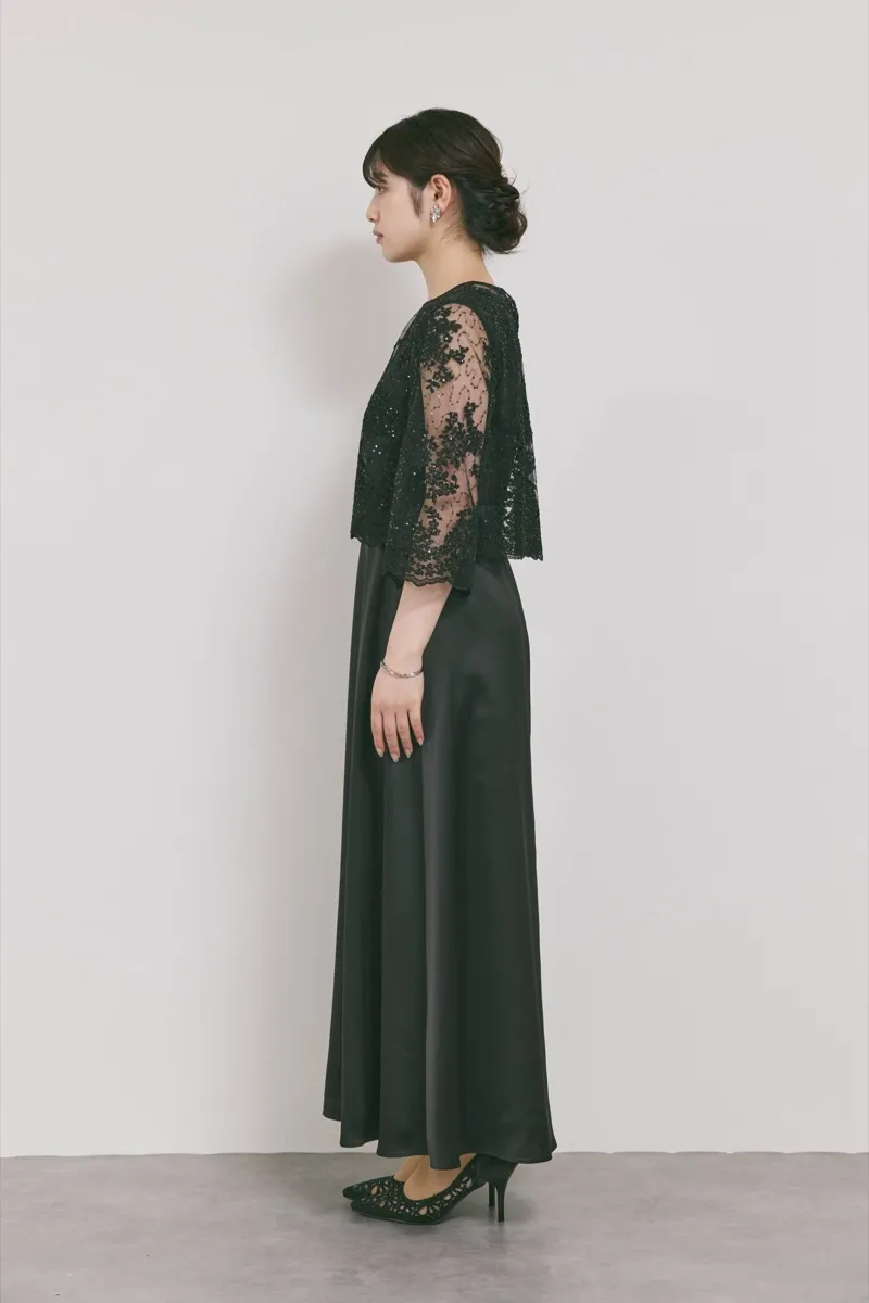 ブラックのシャイニーレースレイヤードドレス [ 店頭販売価格49,500円 ]