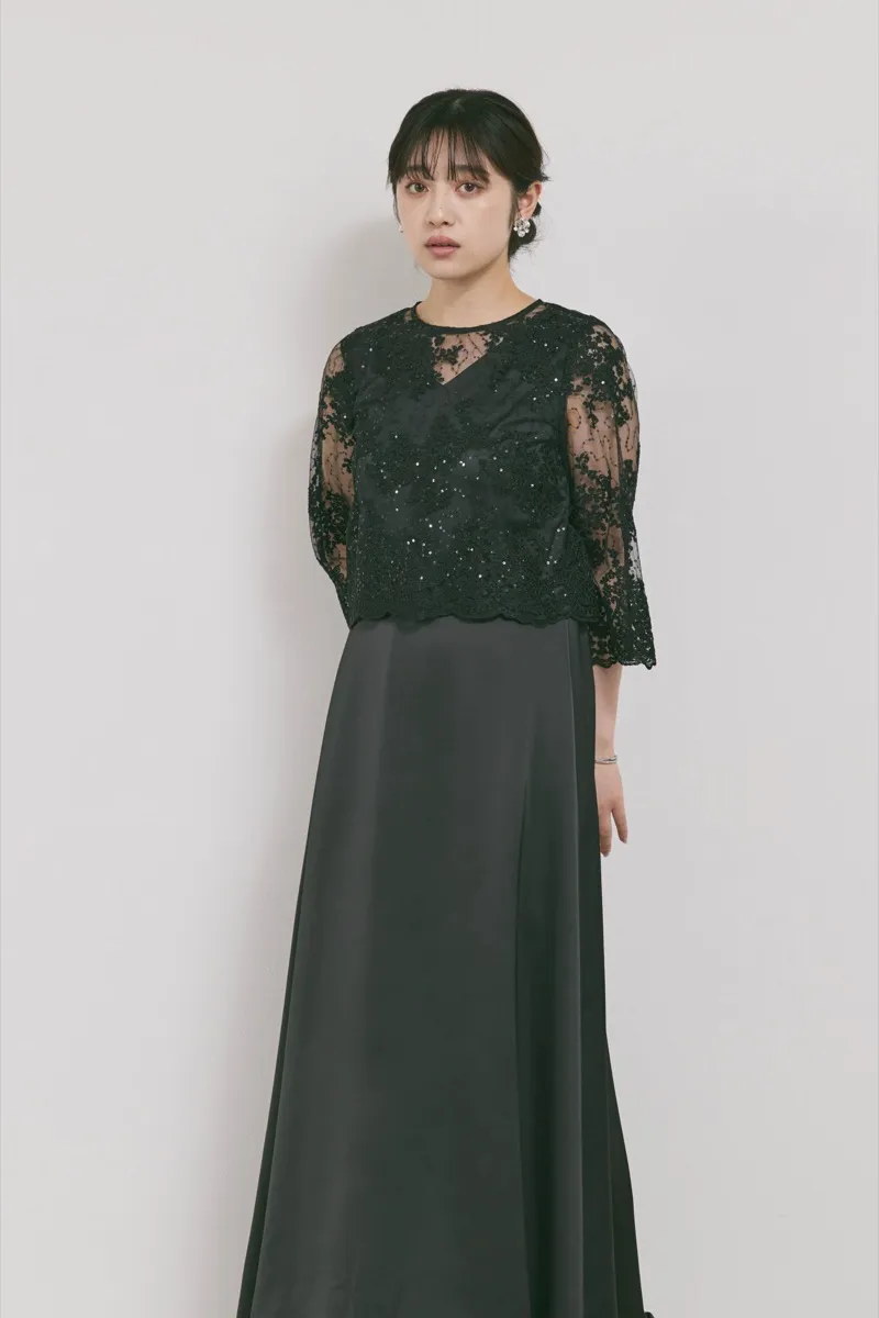 ブラックのシャイニーレースレイヤードドレス [ 店頭販売価格49,500円 ]