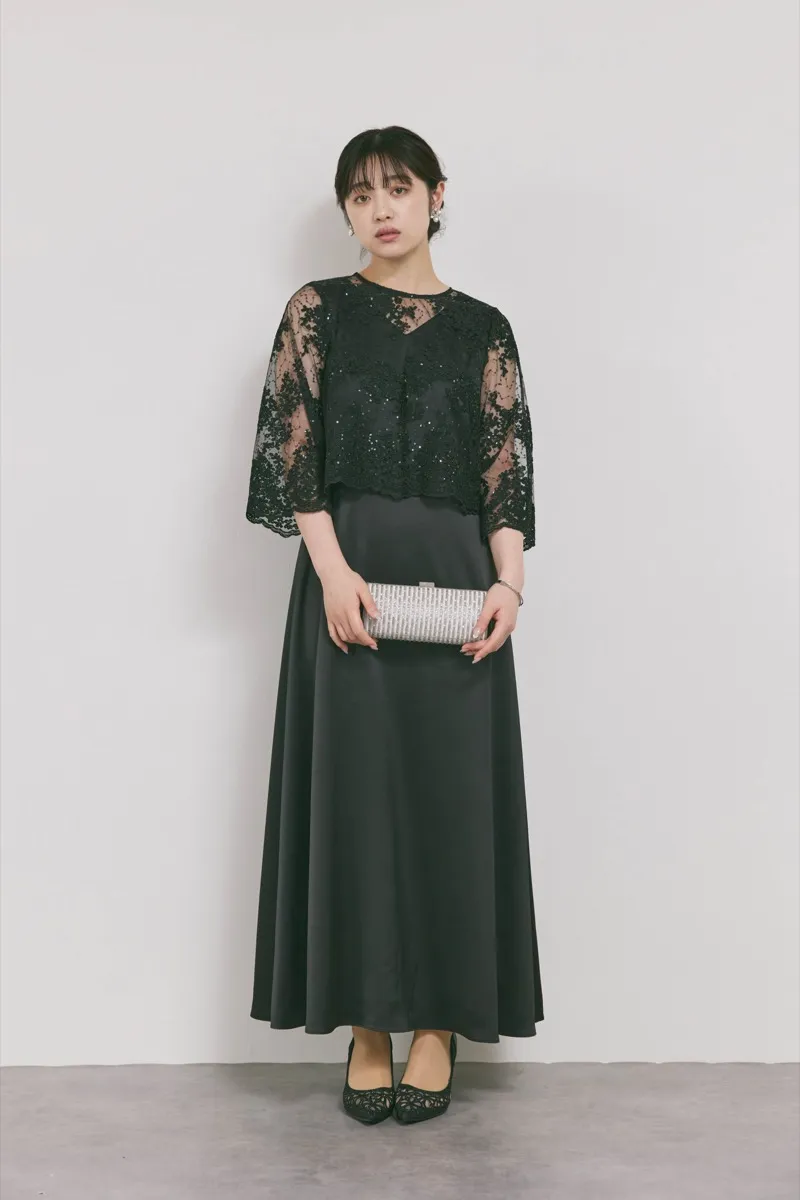 ブラックのシャイニーレースレイヤードドレス [ 店頭販売価格49,500円 ]