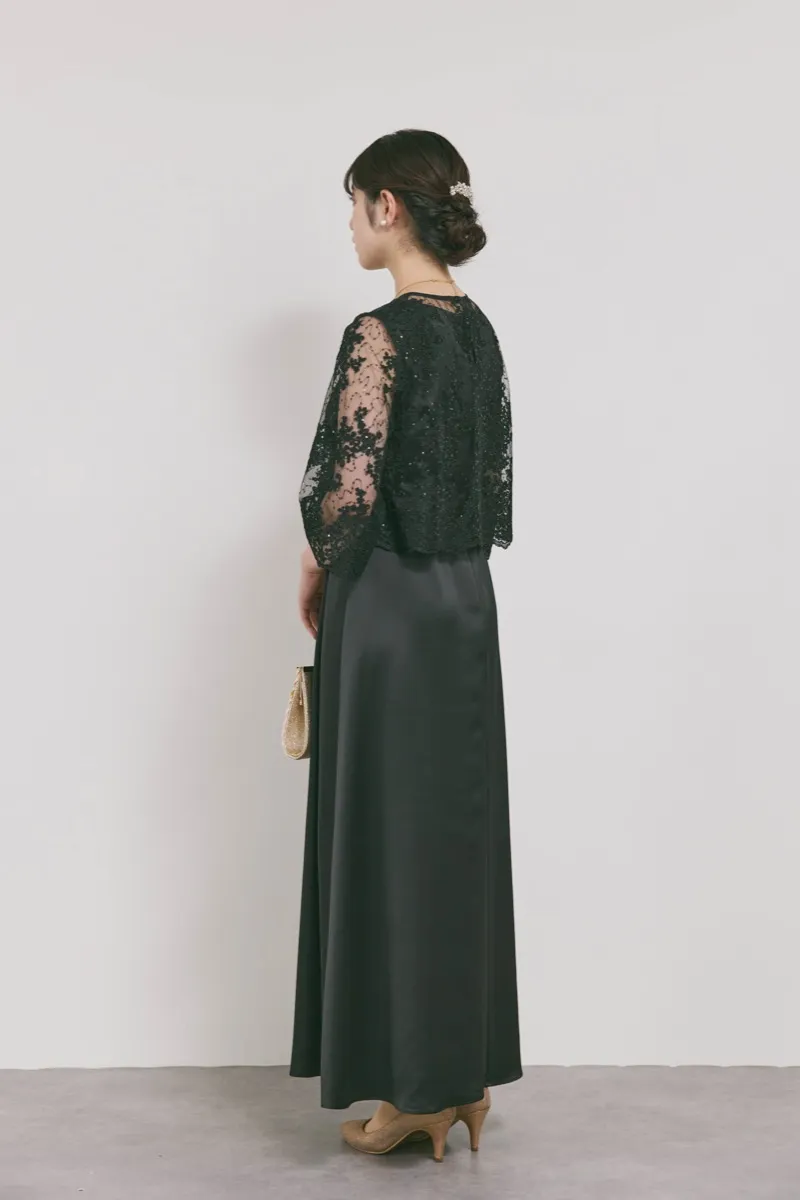 ブラックのシャイニーレースレイヤードドレス [ 店頭販売価格49,500円 ]