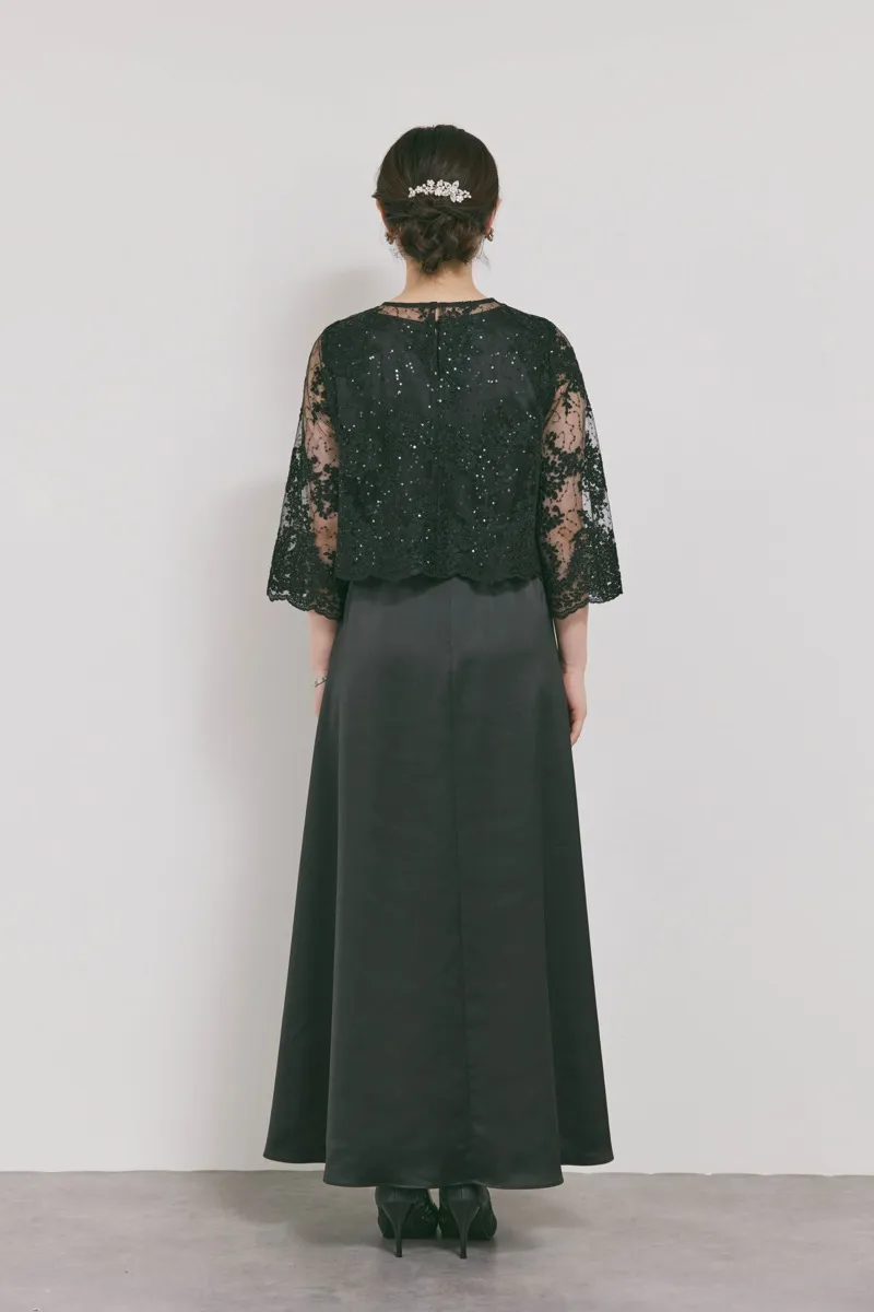 ブラックのシャイニーレースレイヤードドレス [ 店頭販売価格49,500円 ]