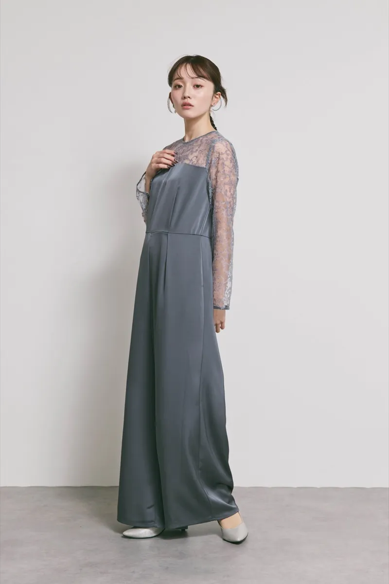 グレーのシークインエンブロイダリーパンツドレス