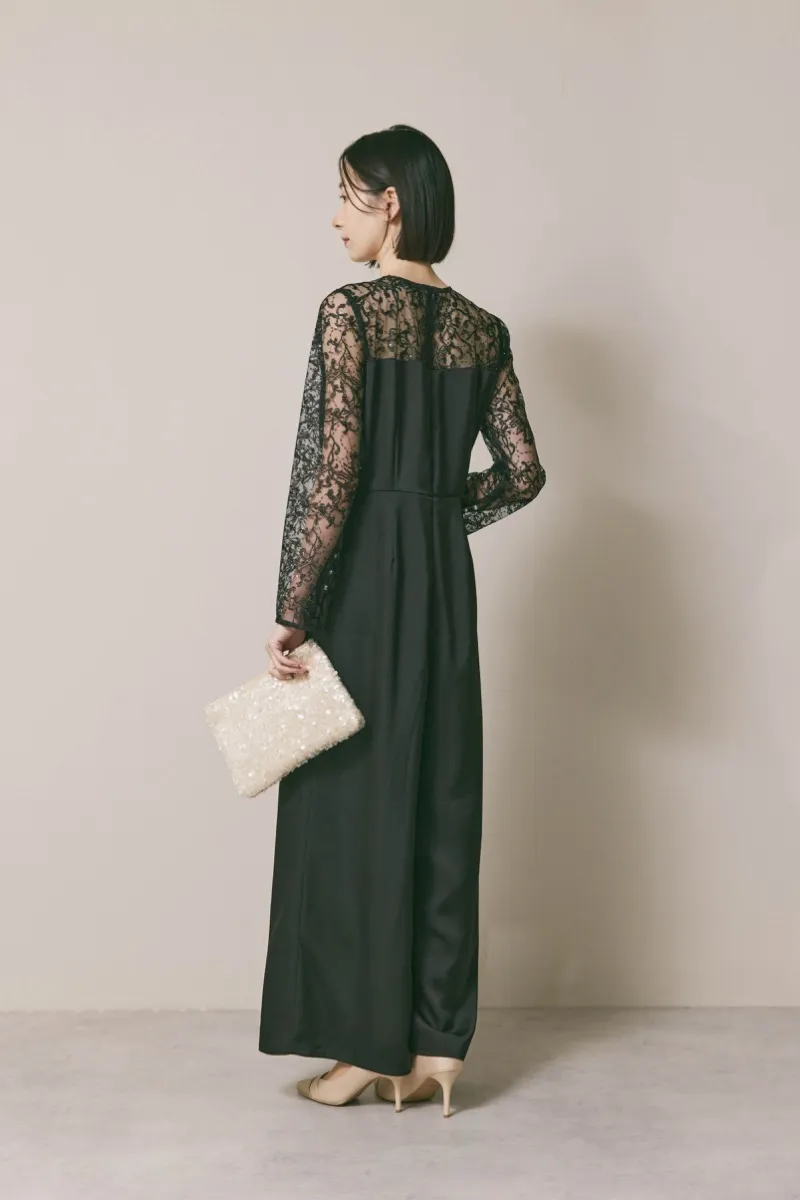 ブラックのシークエンブロイダリーパンツドレス