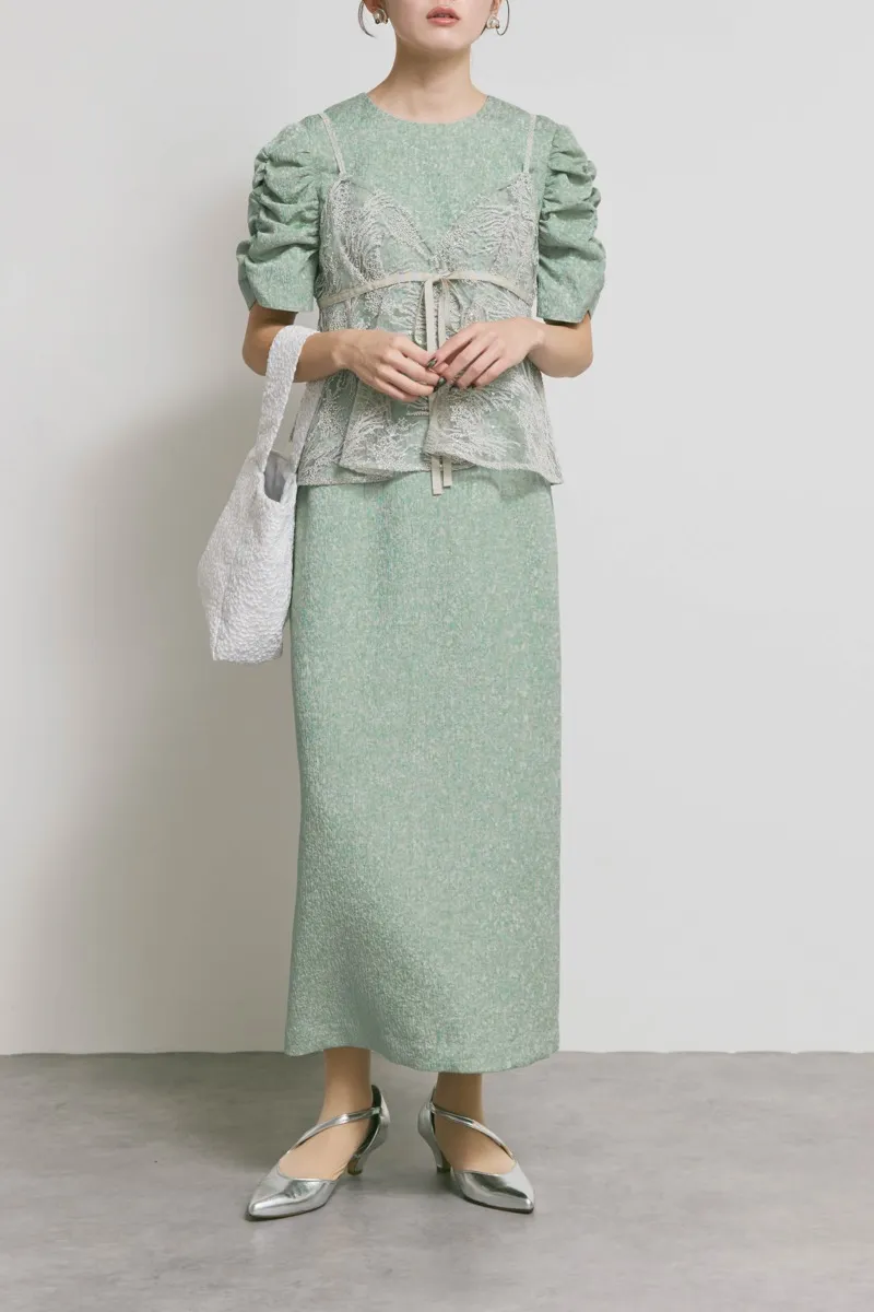 グリーンのスパンコールレースビスチェドレス