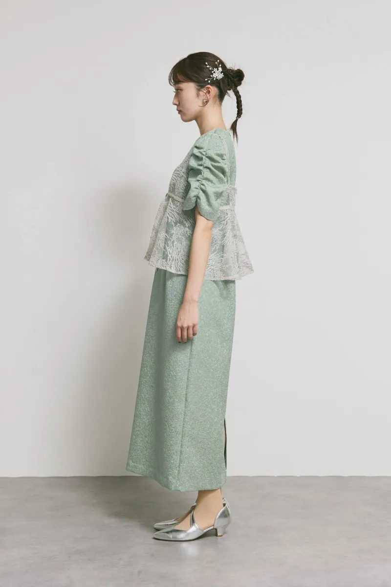 グリーンのスパンコールレースビスチェドレス