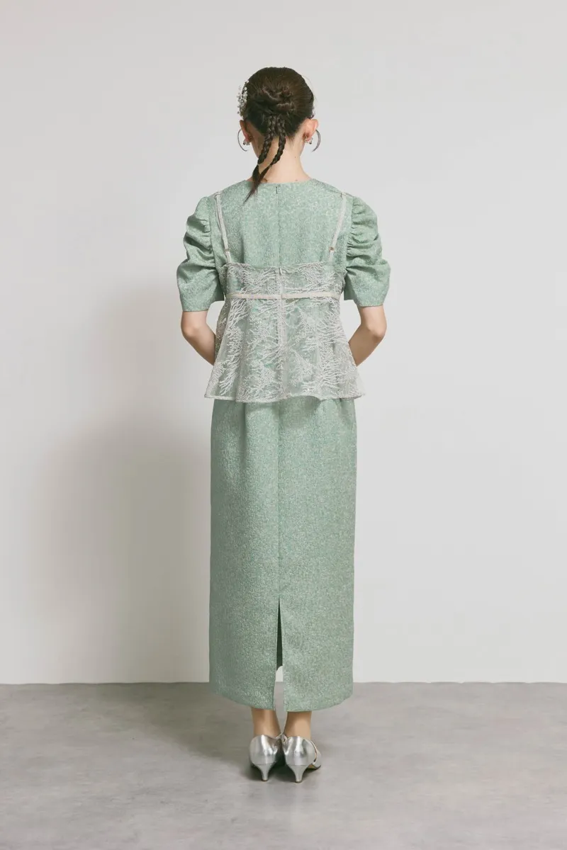 グリーンのスパンコールレースビスチェドレス