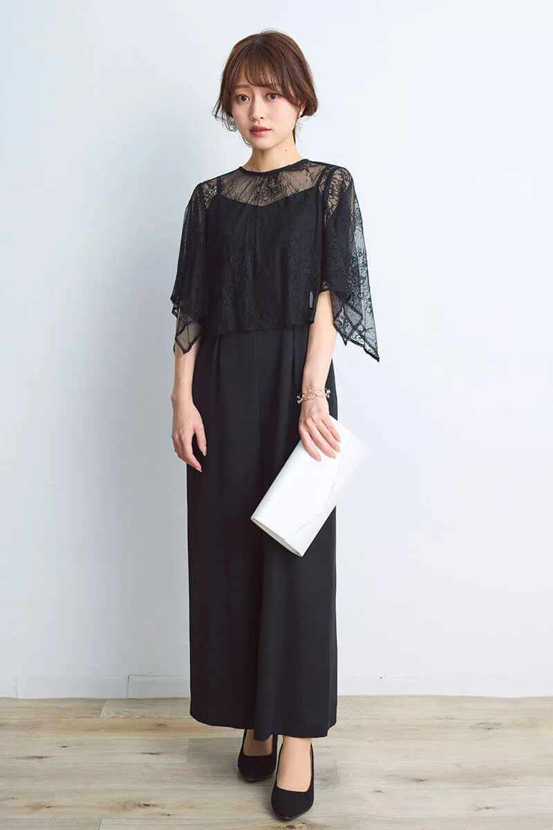 ブラックのレースブラウスセットオールインワン