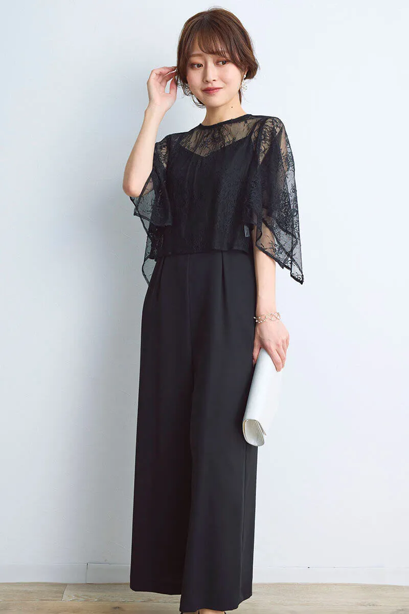 ブラックのレースブラウスセットオールインワン