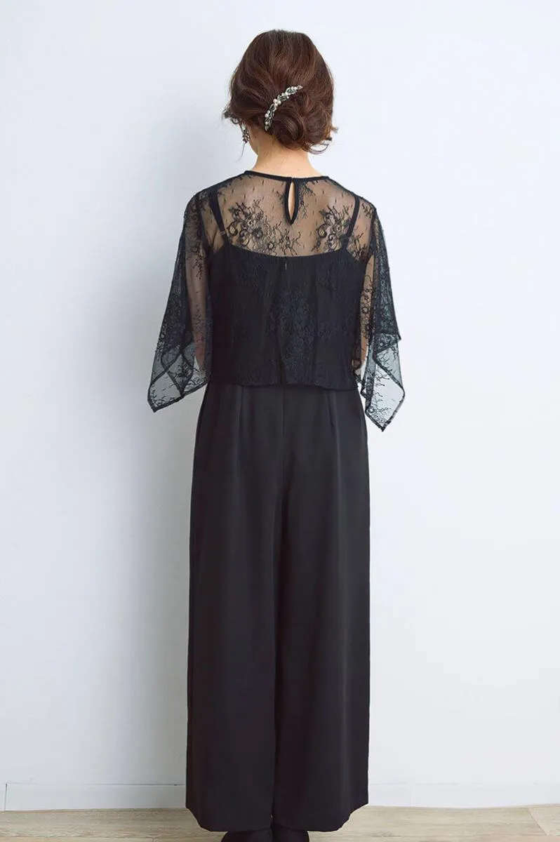ブラックのレースブラウスセットオールインワン